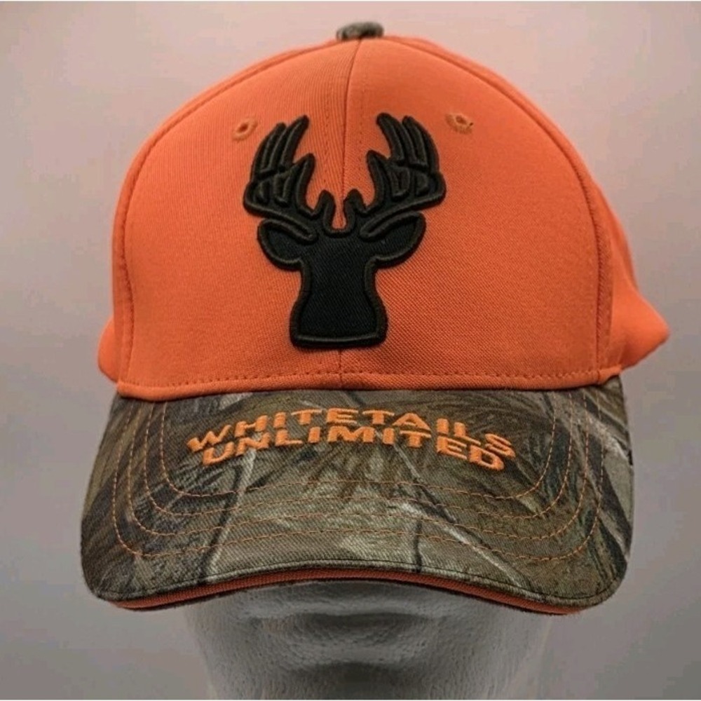 Whitetails‎ Unlimited Strapback Baseball Cap Orange Hat Camouflage Bill